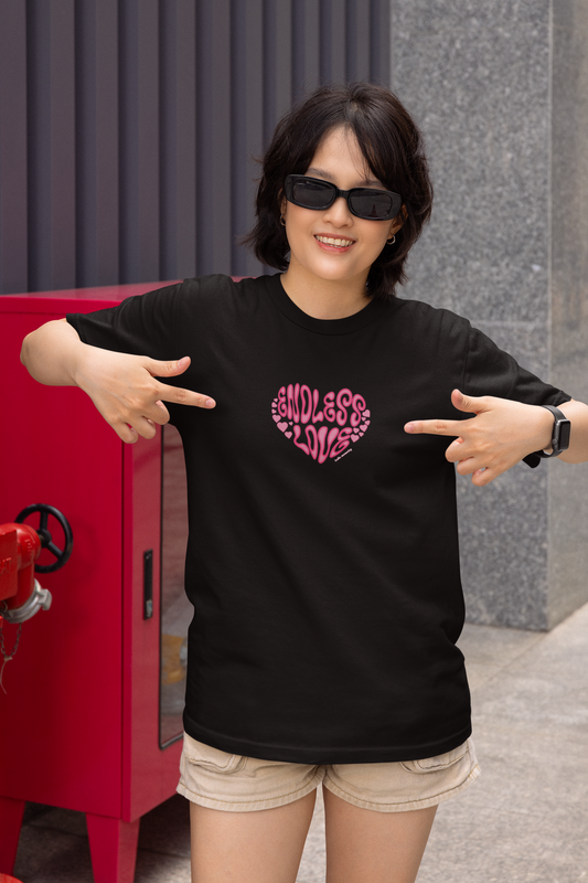 Endless love half sleeve black oversized t-shirt for women by hello swanky - s