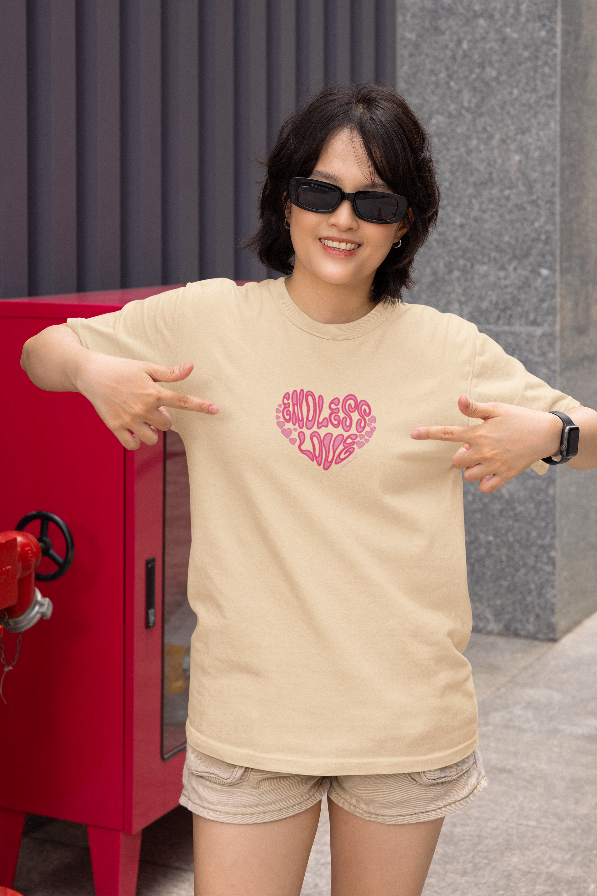 Endless love half sleeve biege oversized t-shirt for women by hello swanky - s