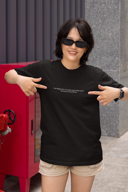 The love language half sleeve black round neck t-shirt for women by hello