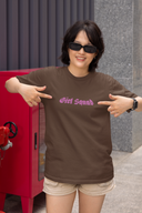 Girl Squad Half Sleeve Brown Oversized T-Shirt for Women by Hello Swanky