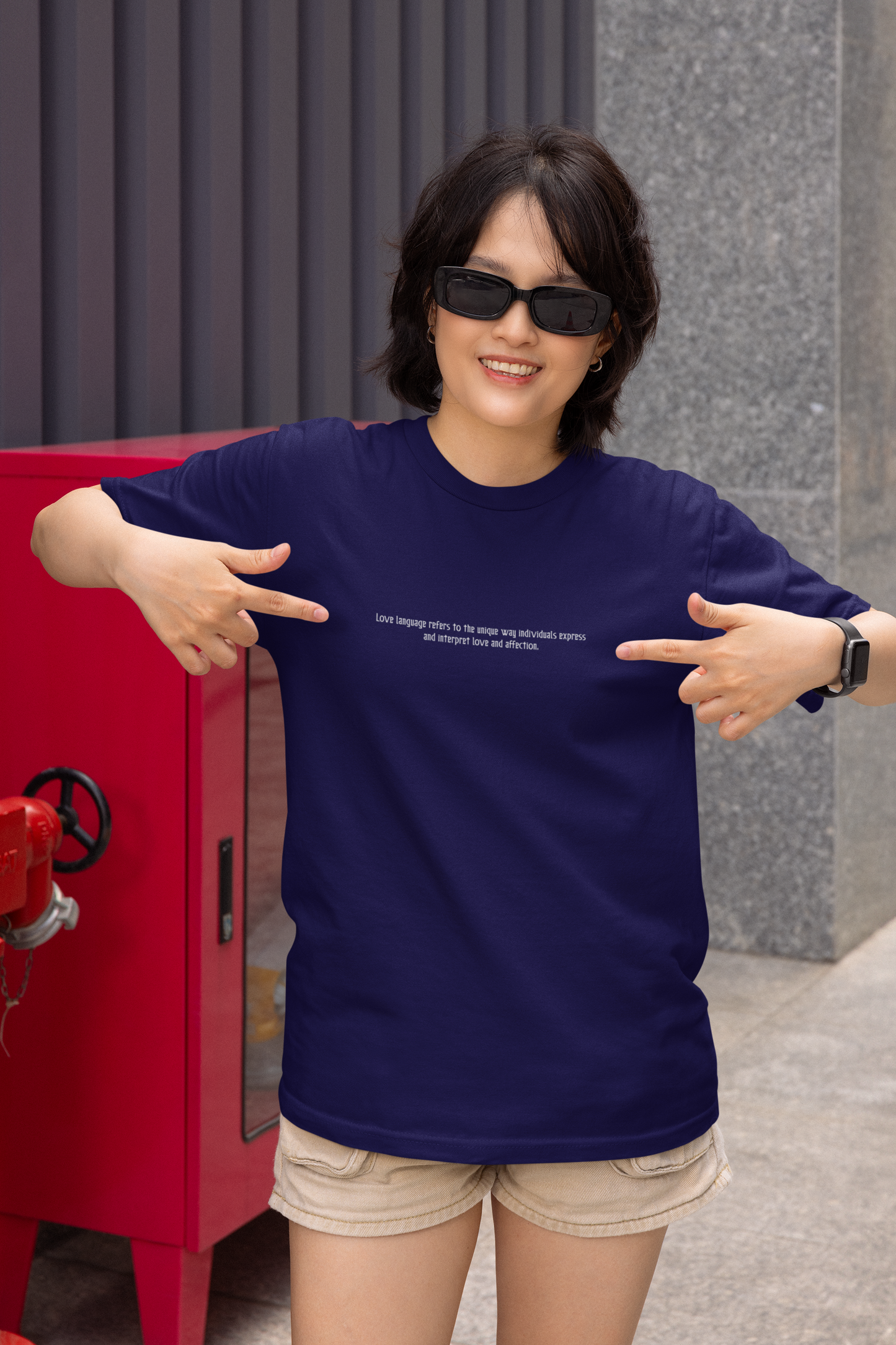 The love language navy blue round neck t-shirt for women | hello swanky