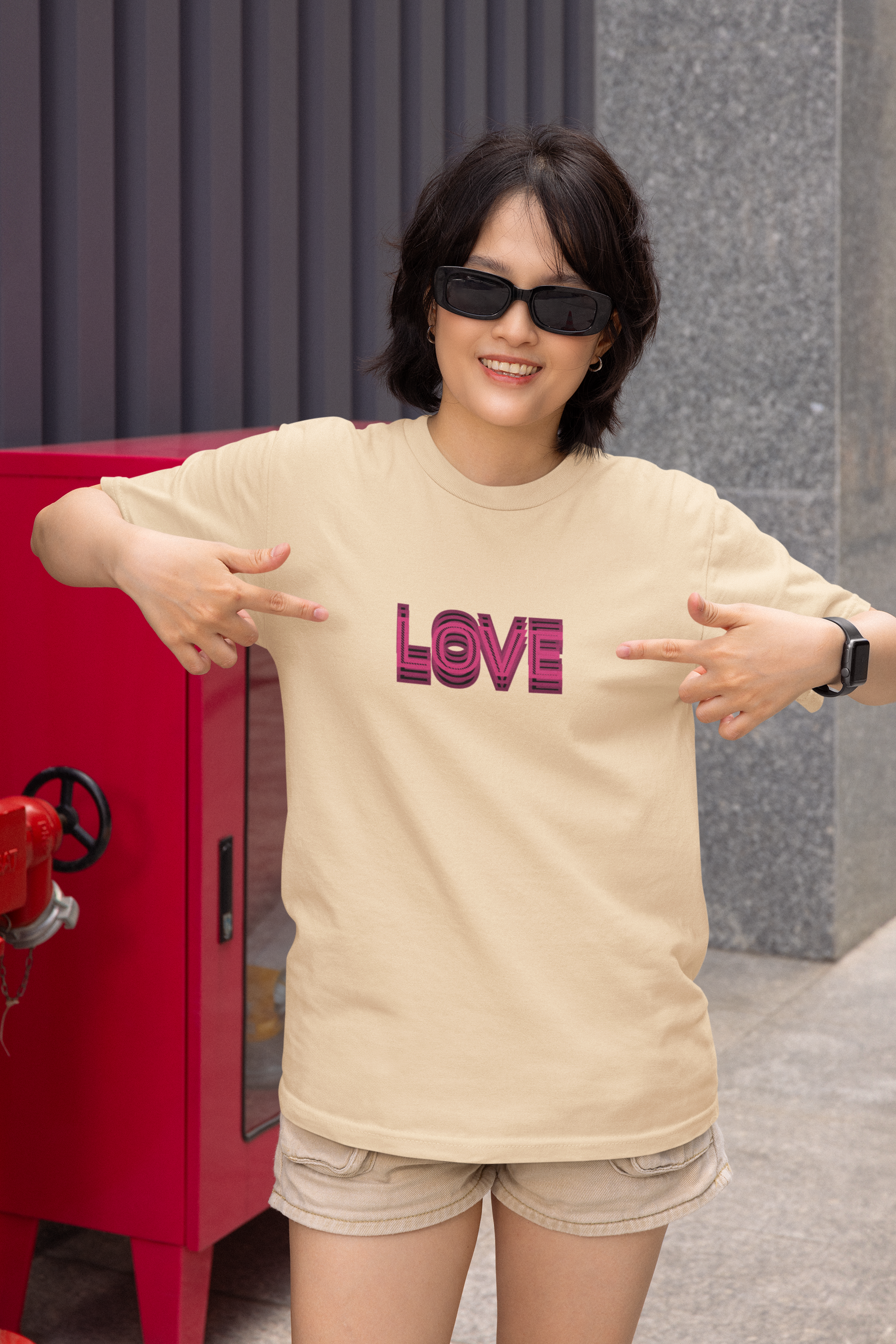 True Love Half Sleeve Beige Oversized T-Shirt for Women by Hello Swanky