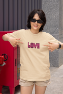 True Love Half Sleeve Beige Oversized T-Shirt for Women by Hello Swanky