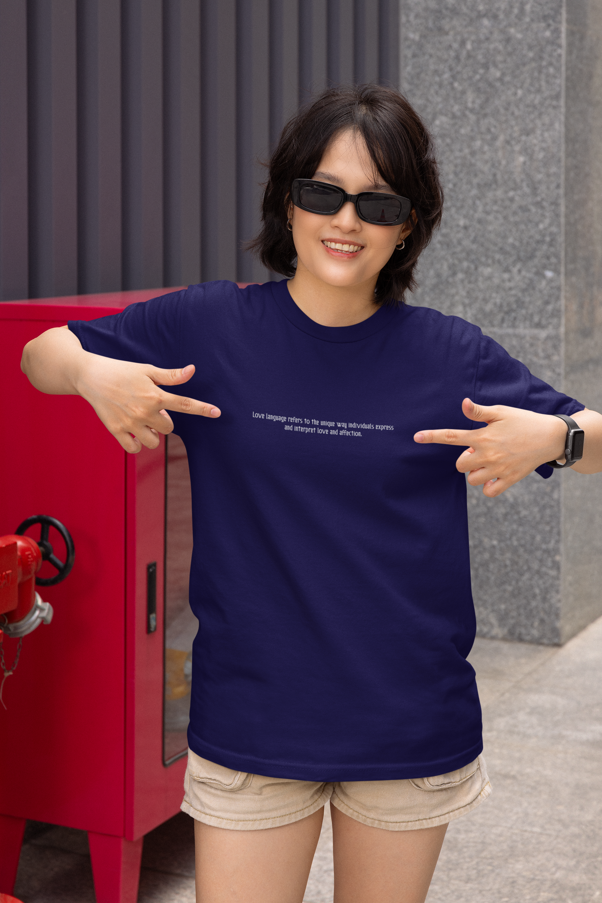 The Love Language Navy Blue Round Neck T-Shirt for Women | Hello Swanky
