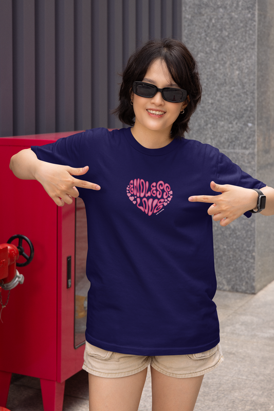 Endless love half sleeve navy blue oversized t-shirt for women by hello swanky