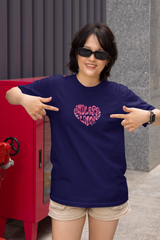 Endless love half sleeve navy blue oversized t-shirt for women by hello swanky