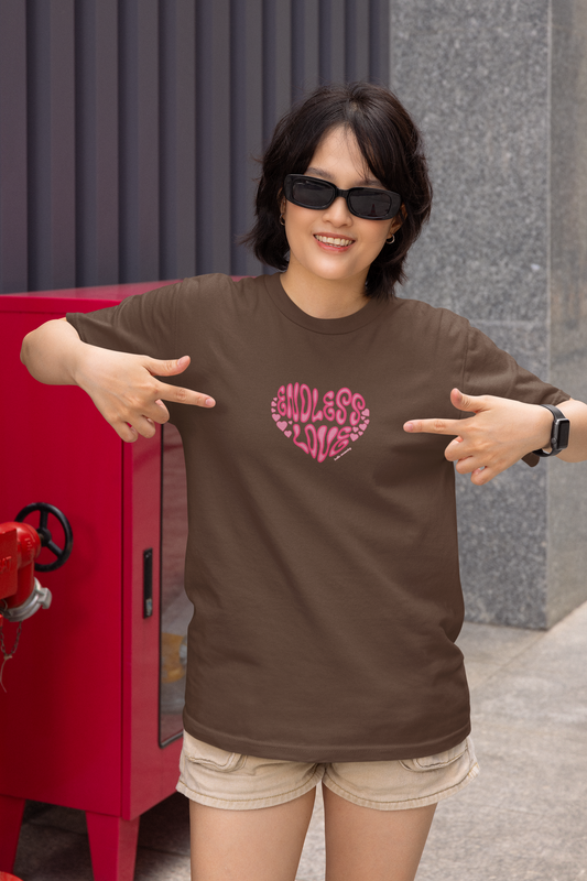Endless love half sleeve brown oversized t-shirt for women by hello swanky - s