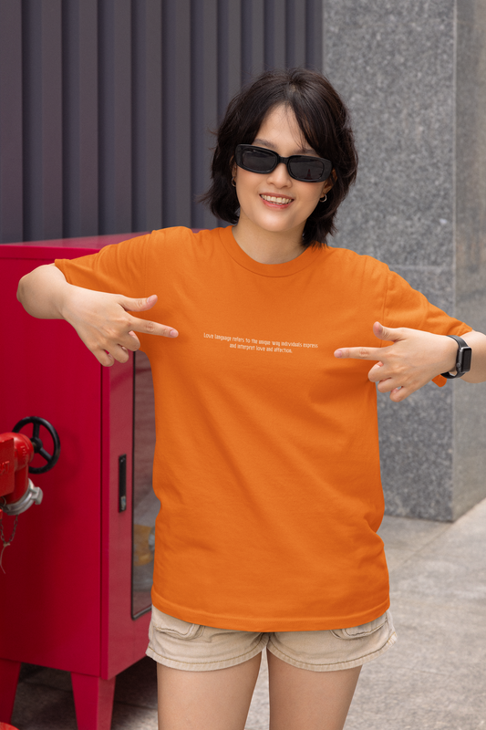 The love language half sleeve orange round neck t-shirt for women by hello