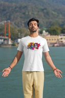 Radha Krishna Half Sleeve White Round Neck T-Shirt for Men by Hello Swanky