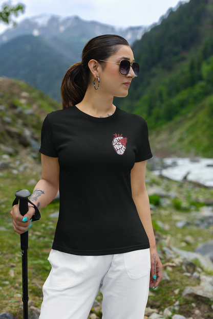 Listen to your heart half sleeve black round neck t-shirt for women by hello