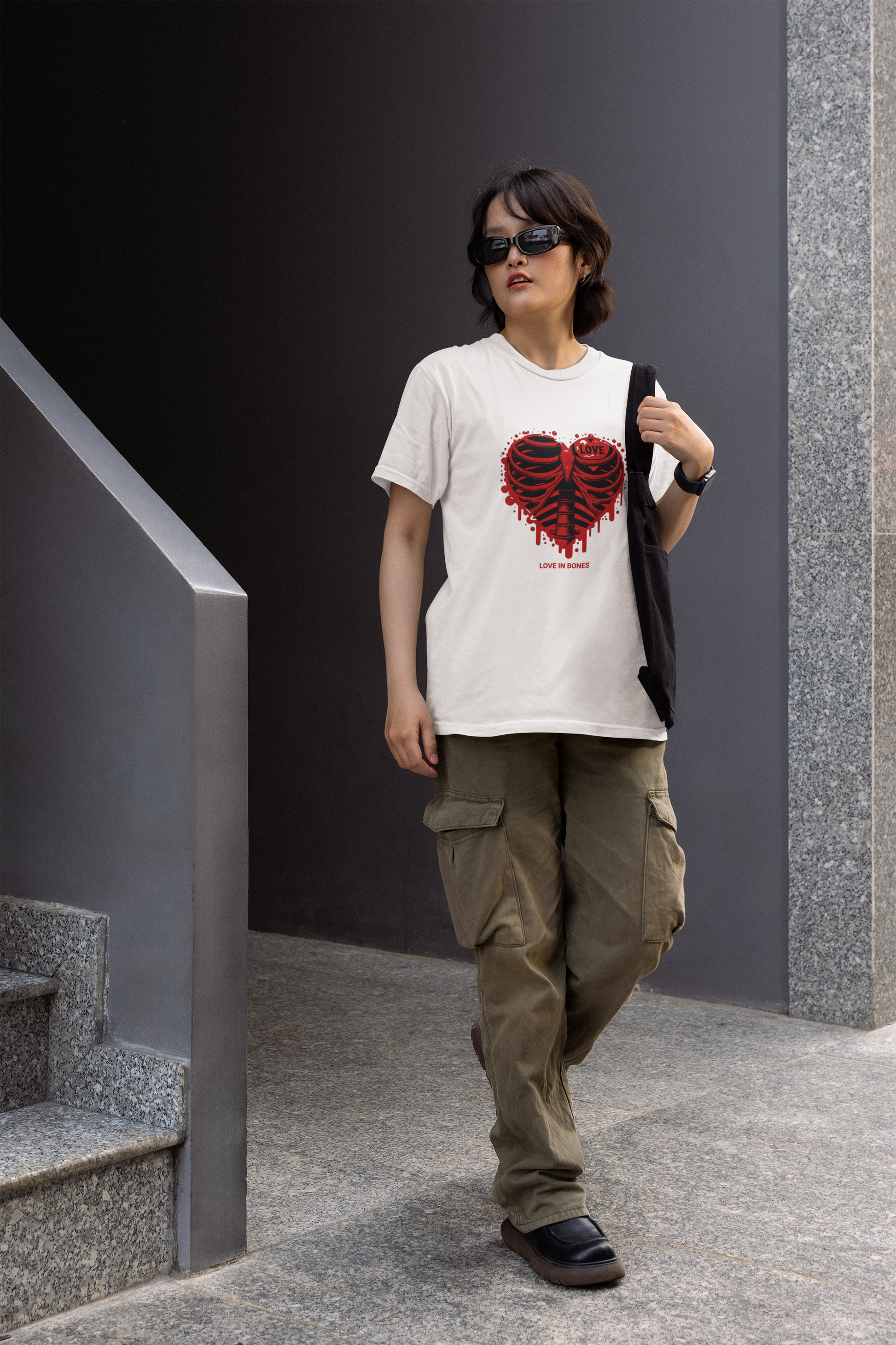 Love in bones half sleeve white round neck t-shirt for women by hello swanky - s