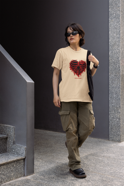 Love in bones half sleeve beige round neck t-shirt for women by hello swanky - s