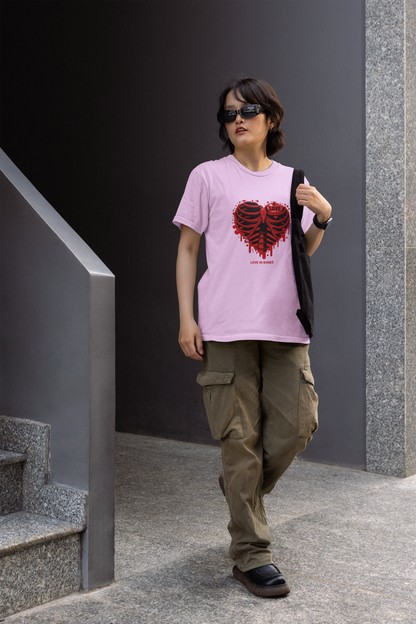 Love in bones half sleeve lavender round neck t-shirt for women by hello swanky