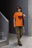 Love In Bones Half Sleeve Orange Round Neck T-Shirt for Women by Hello Swanky