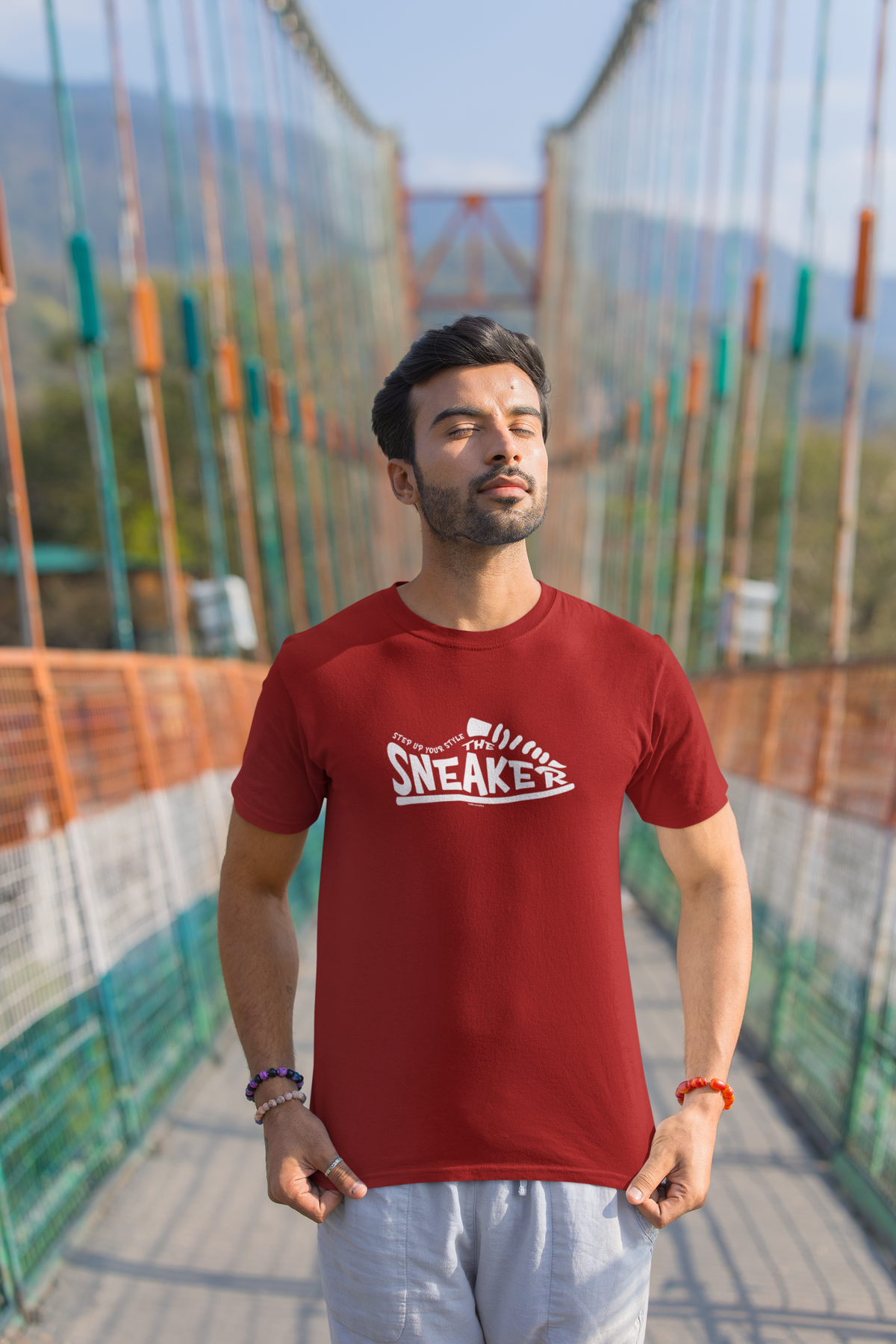 The Sneaker Half Sleeve Maroon Round Neck T-Shirt for Men by Hello Swanky