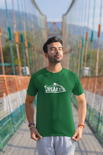 The Sneaker Half Sleeve Bottle Green Round Neck T-Shirt for Men by Hello Swanky