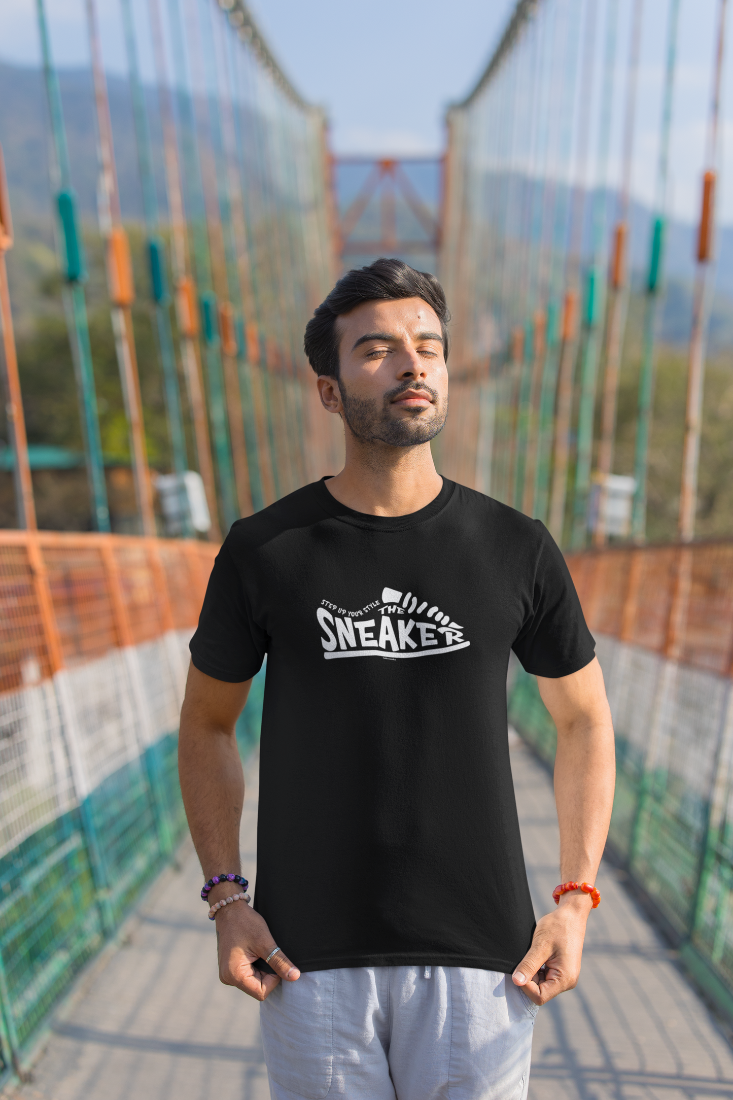 The Sneaker Half Sleeve Black Round Neck T-Shirt