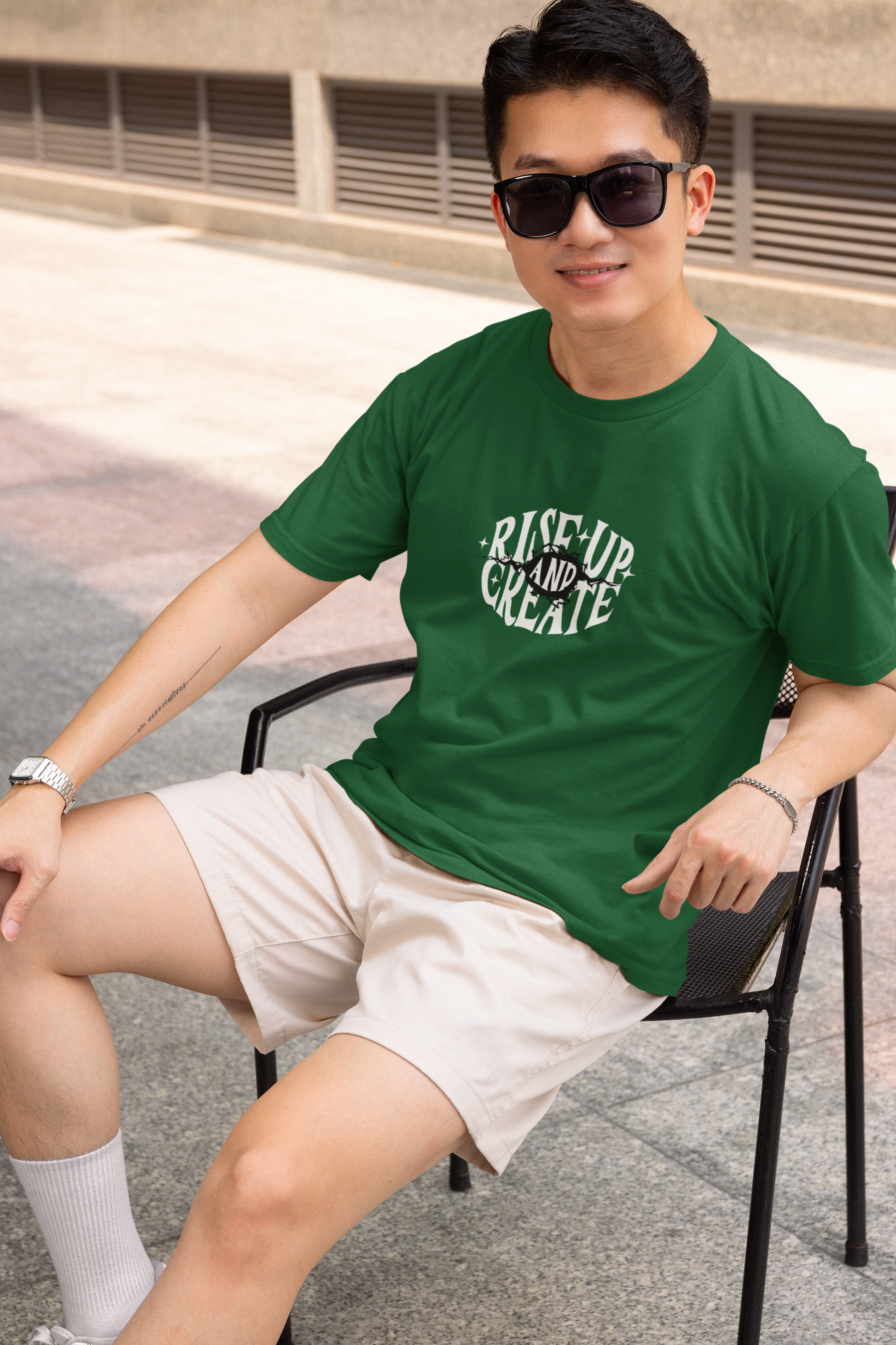 Rise up create half sleeve bottle green round neck t-shirt for men hello swanky