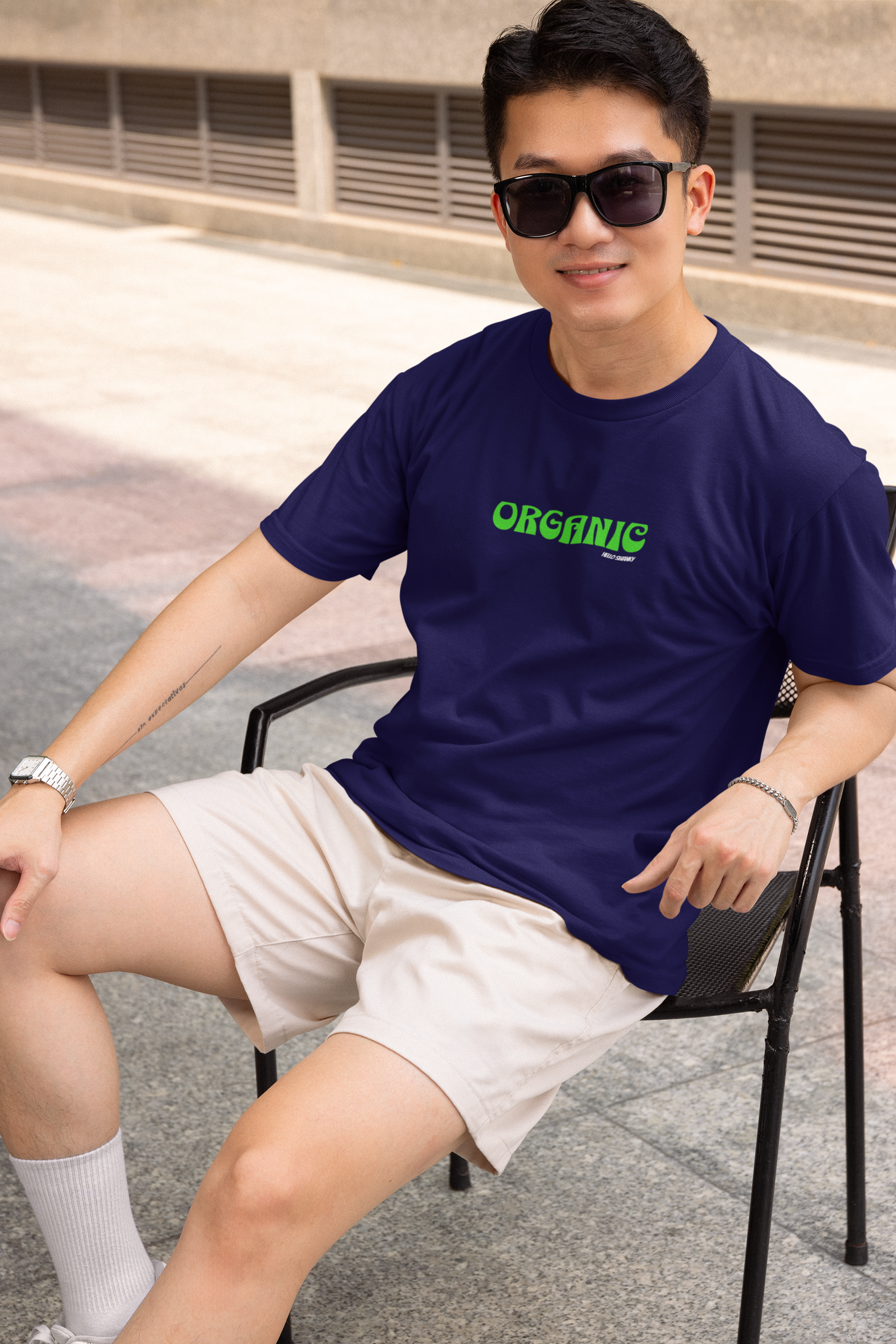 Organic Half Sleeve Navy Blue Round Neck T-Shirt for Men Hello Swanky