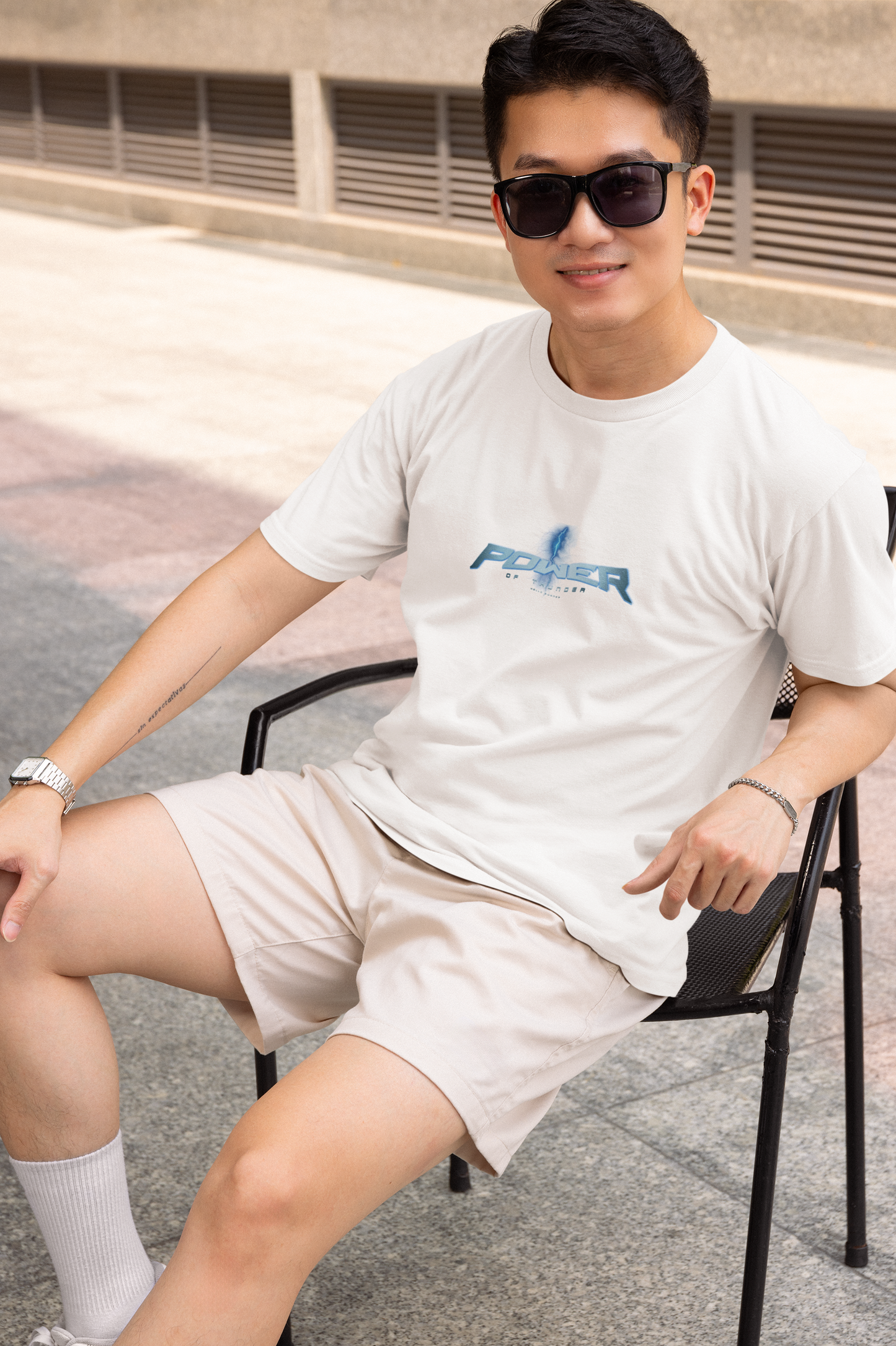 Thunder Half Sleeve White Round Neck T-Shirt for Men Casual Tee