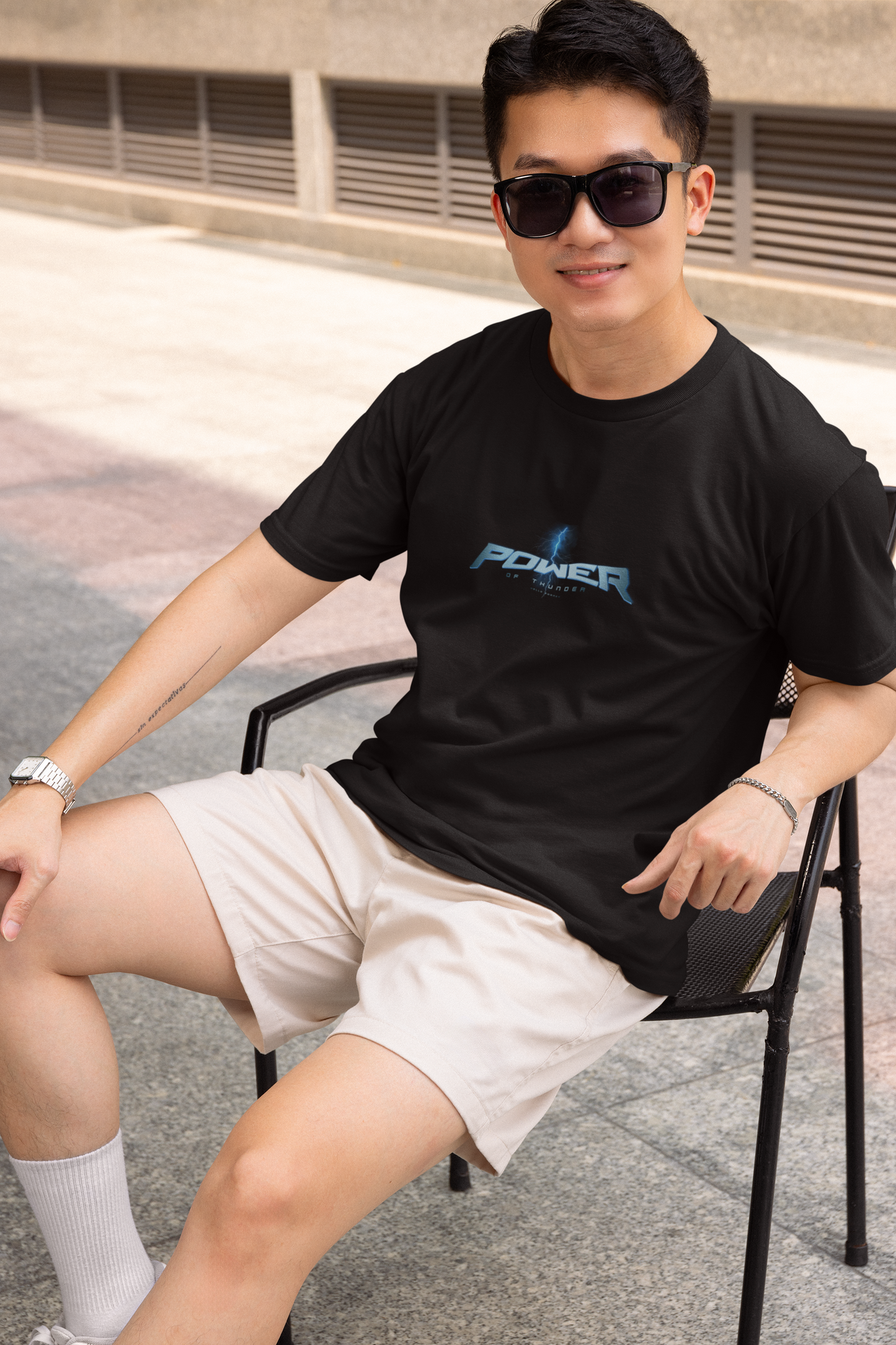 Thunder Half Sleeve Black Round Neck T-Shirt for Men Casual Tee