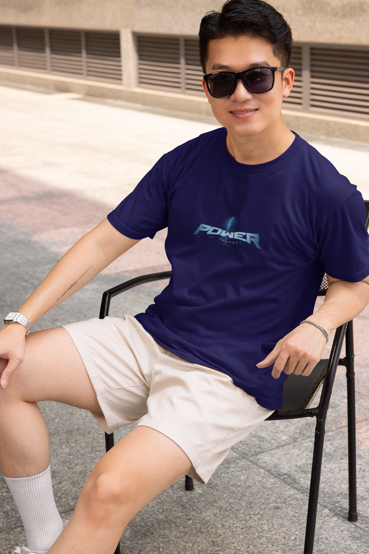 Thunder Half Sleeve Navy Blue Round Neck T-Shirt for Men Hello Swanky