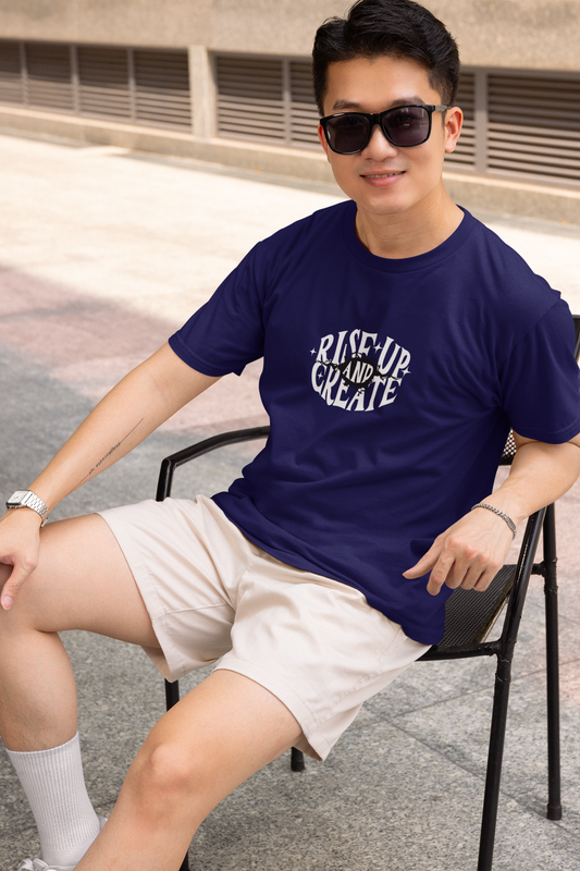 Rise up create half sleeve navy blue round neck t-shirt for men hello swanky - s