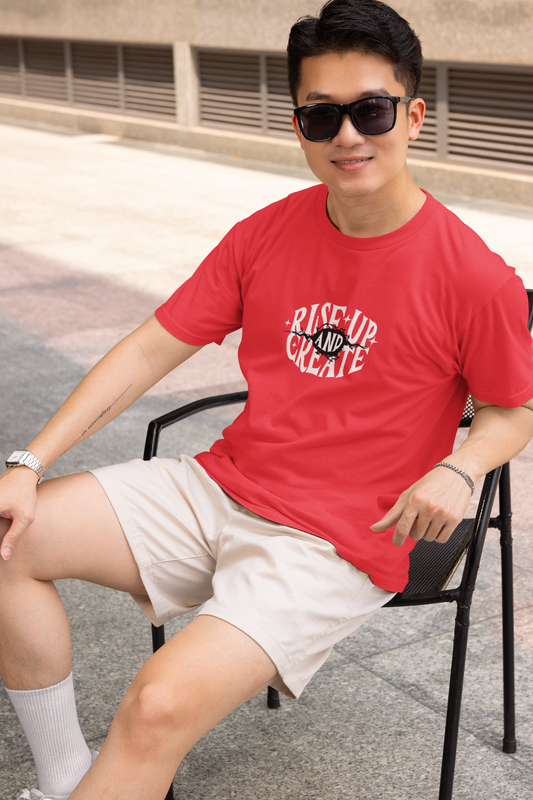 Rise up create half sleeve red round neck t-shirt for men hello swanky - s