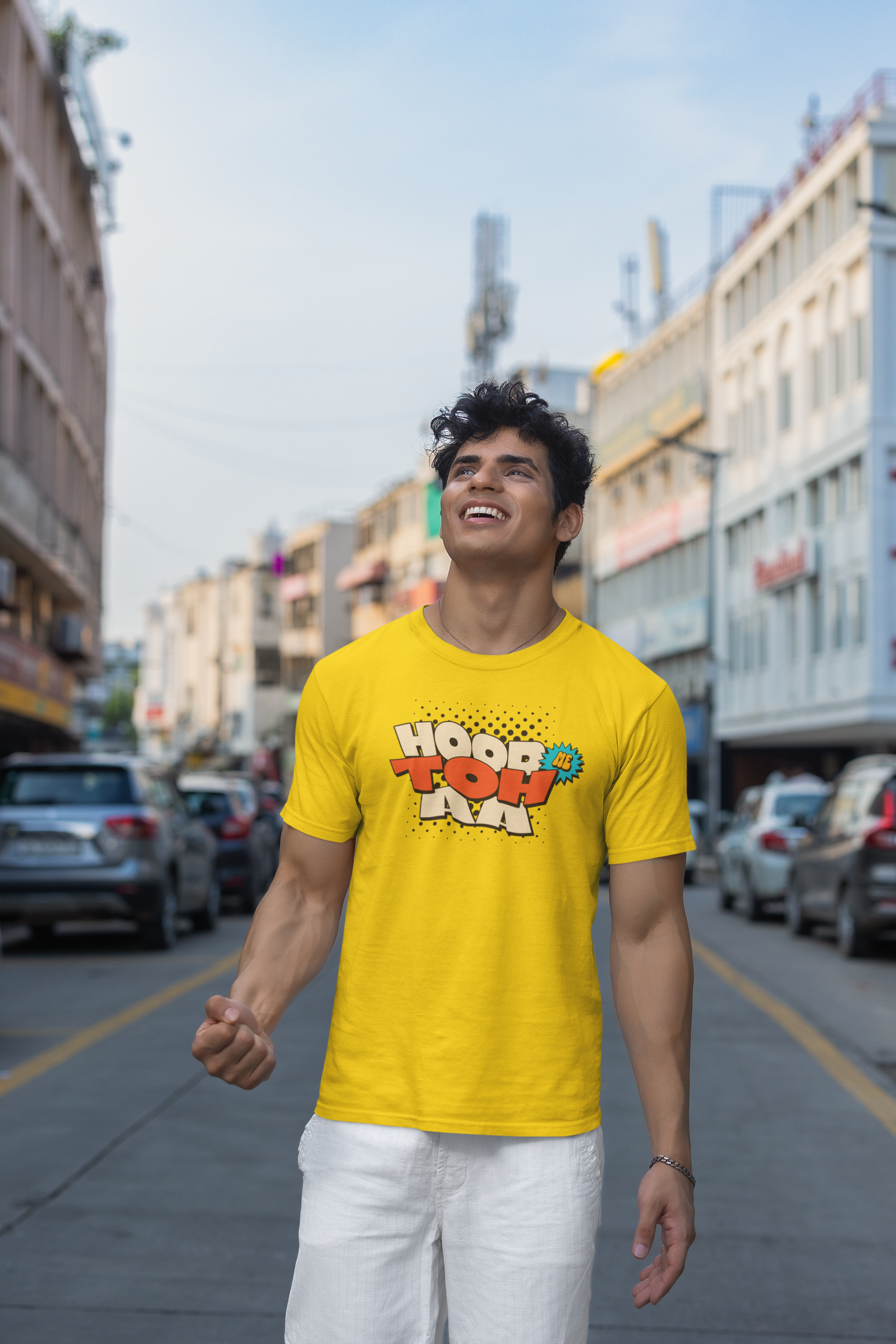 Hood Me Toh Aa Half Sleeve Yellow Round Neck T-Shirt for Men