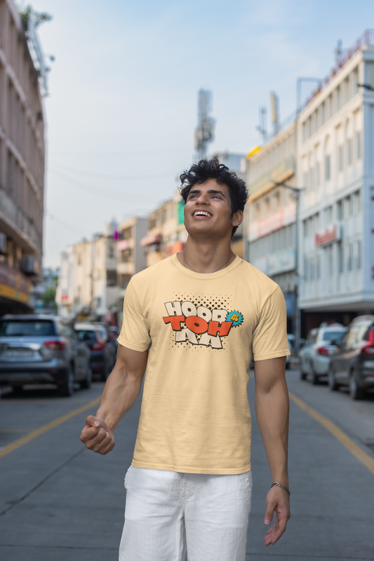 Hood Me Toh Aa Half Sleeve Beige Round Neck T-Shirt for Men