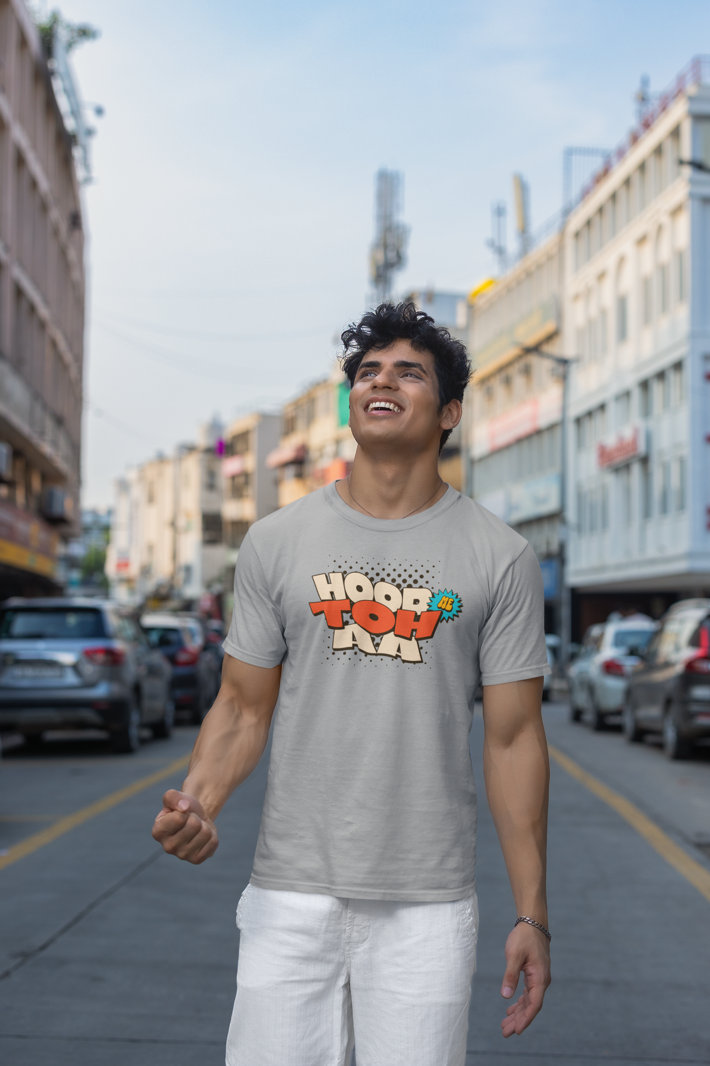 Hood Me Toh Aa Half Sleeve Grey Round Neck T-Shirt for Men