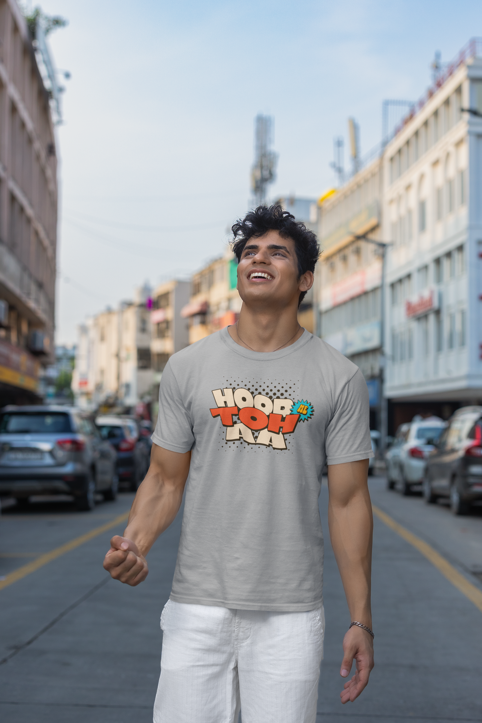 Hood Me Toh Aa Half Sleeve Grey Round Neck T-Shirt for Men