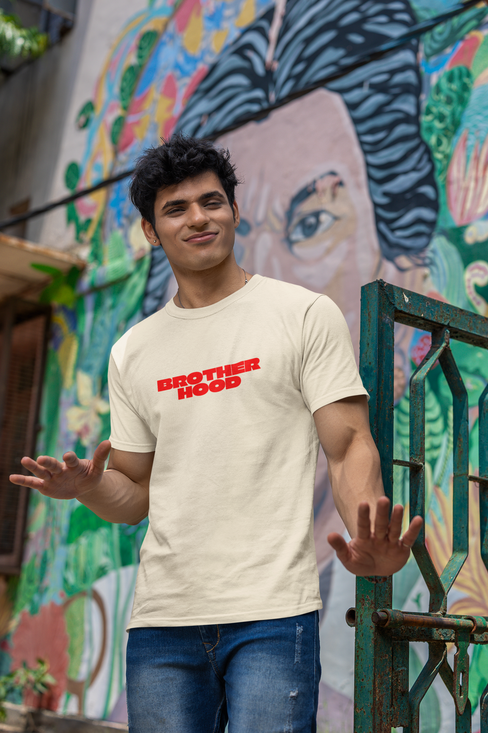 Brother Hood Half Sleeve Beige Round Neck T-Shirt