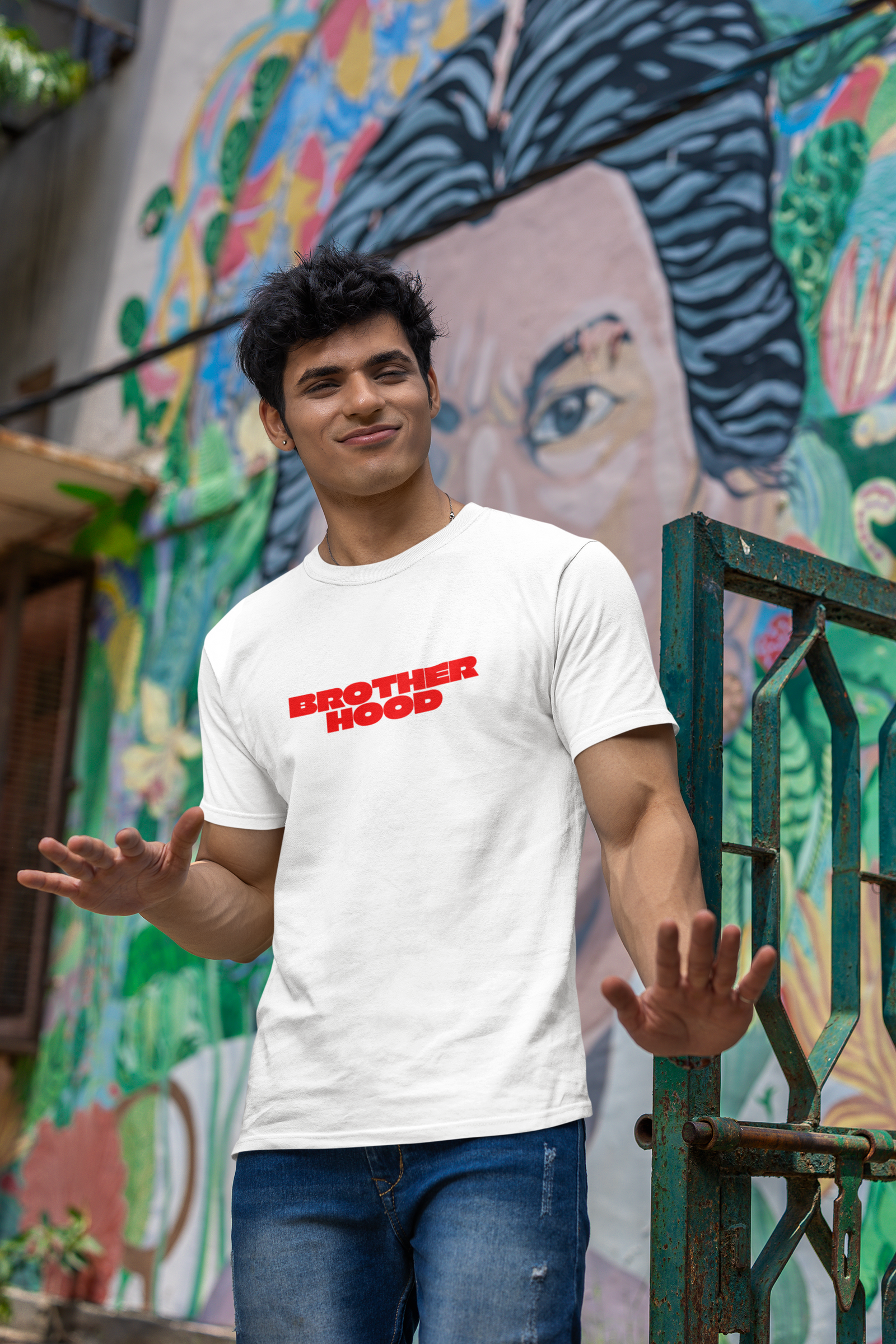 Brother Hood Half Sleeve White Round Neck T-Shirt