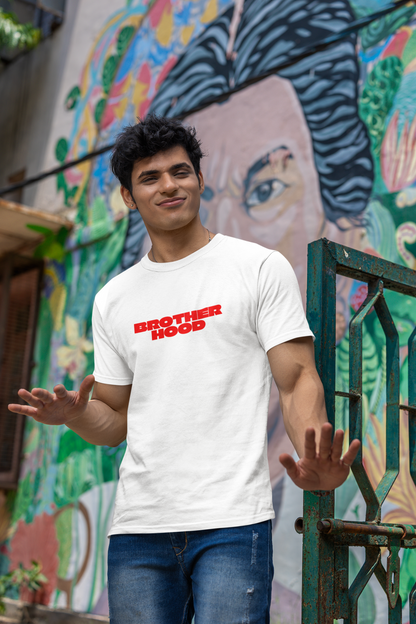 Brother Hood Half Sleeve White Round Neck T-Shirt