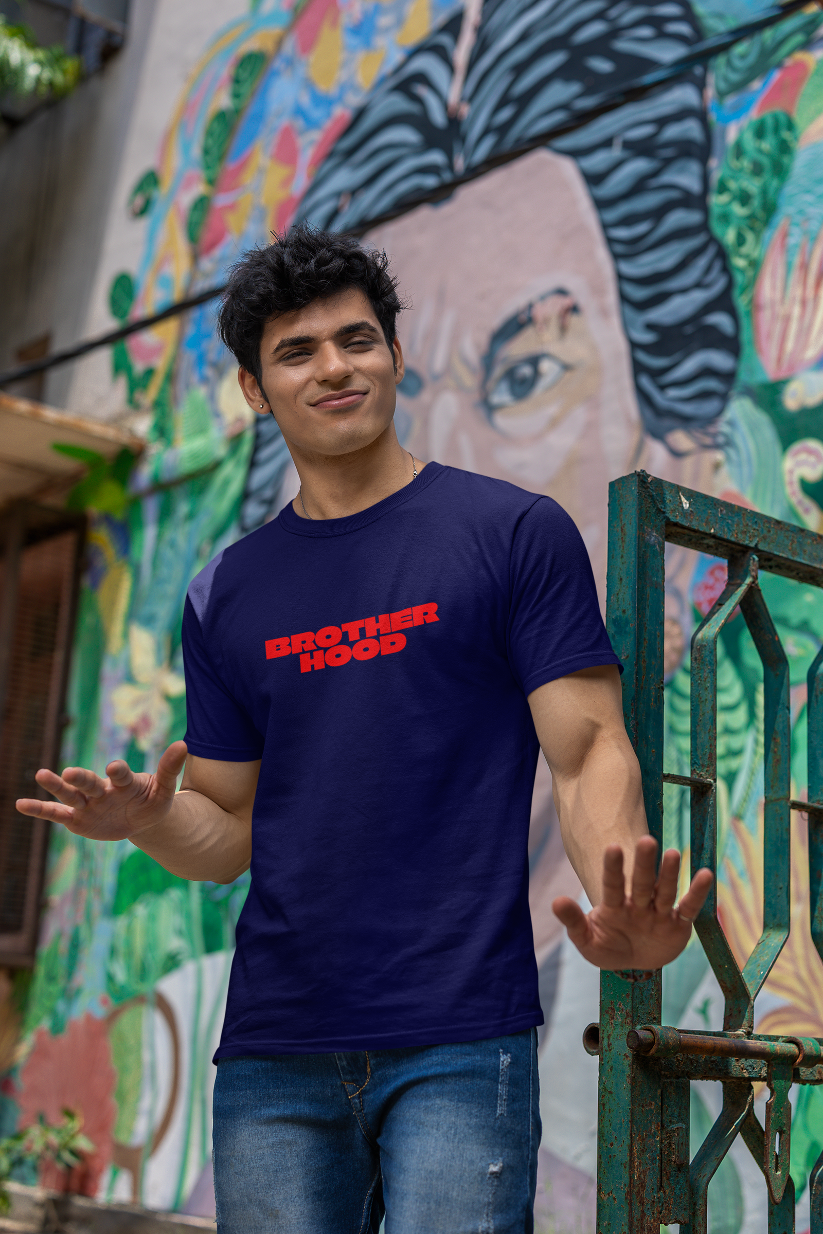 Brother Hood Half Sleeve Navy Blue Round Neck T-Shirt