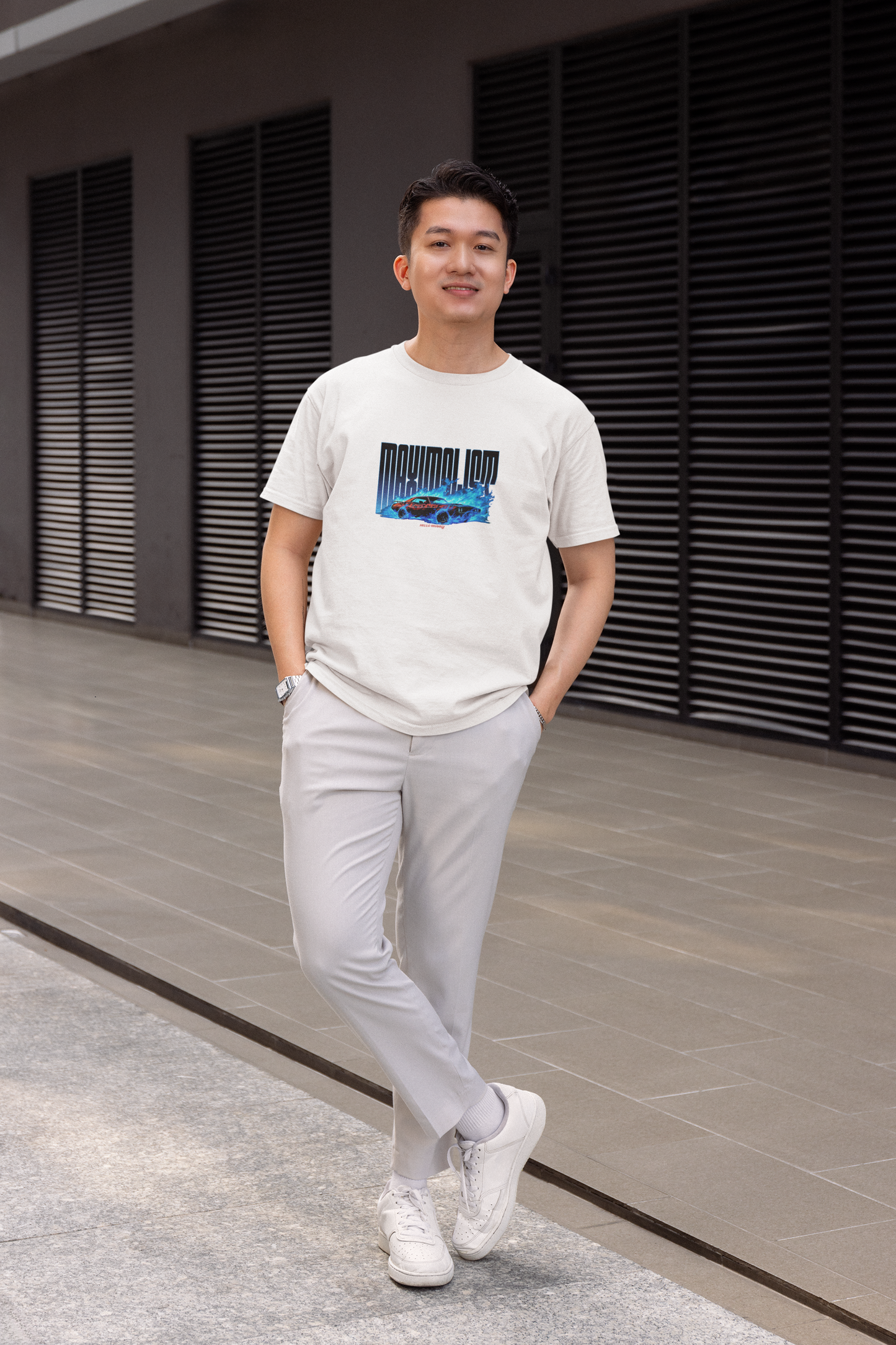 Maximalist Half Sleeve White Round Neck T-Shirt – Casual Style
