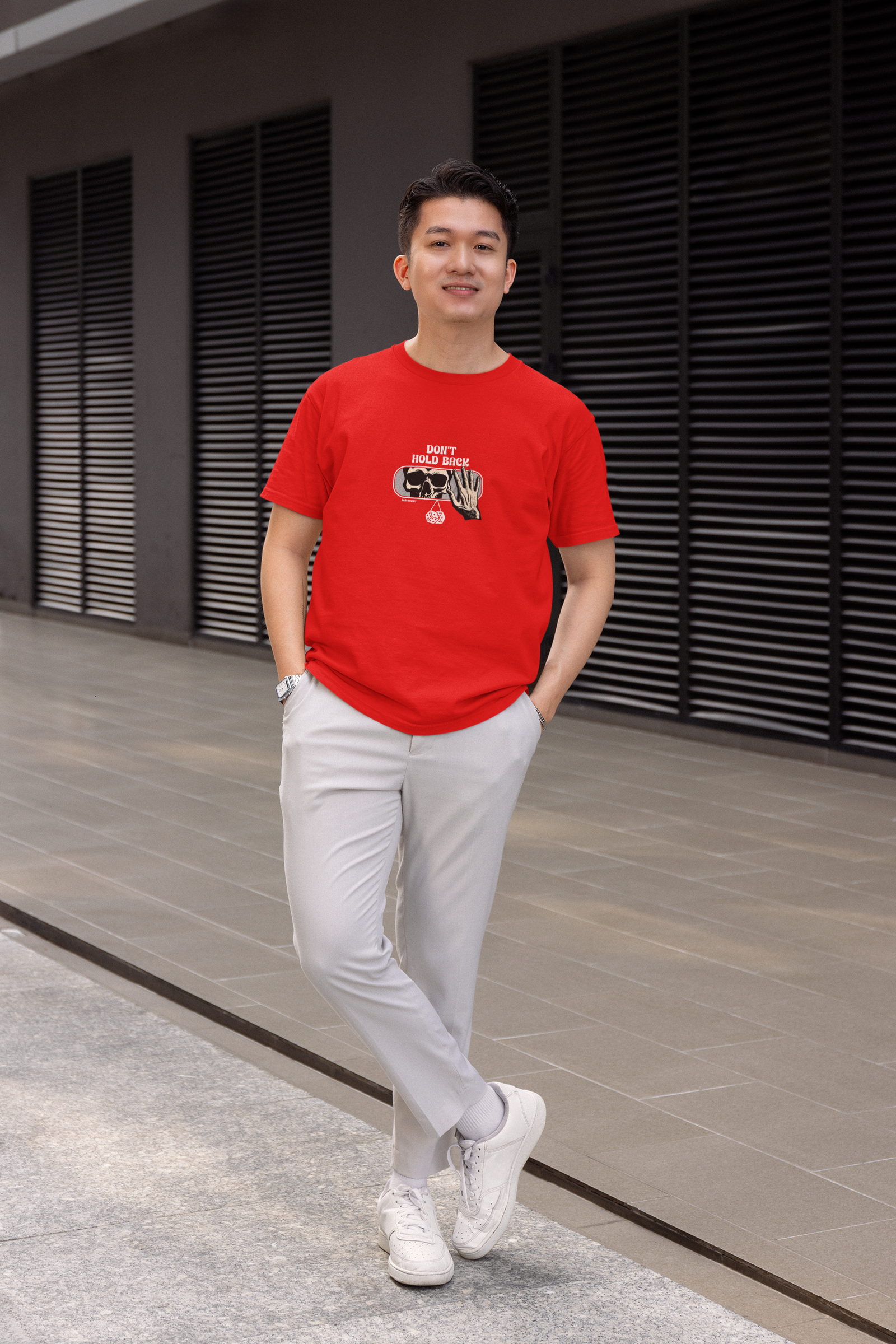 Skull half sleeve red round neck t-shirt for men by hello swanky - s