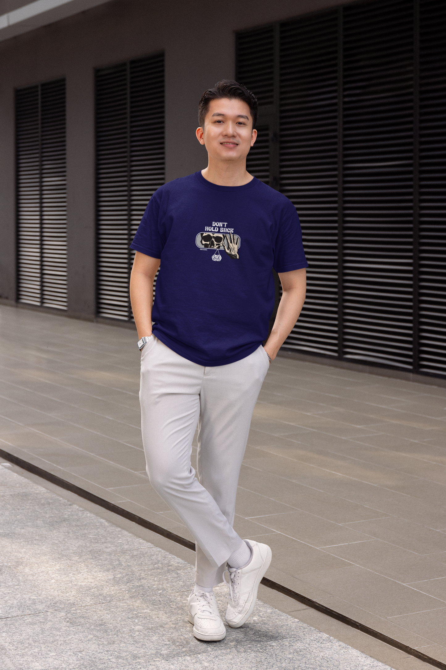 Skull half sleeve navy blue round neck t-shirt for men by hello swanky - s