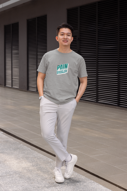 The pain half sleeve grey round neck t-shirt for men hello swanky - s