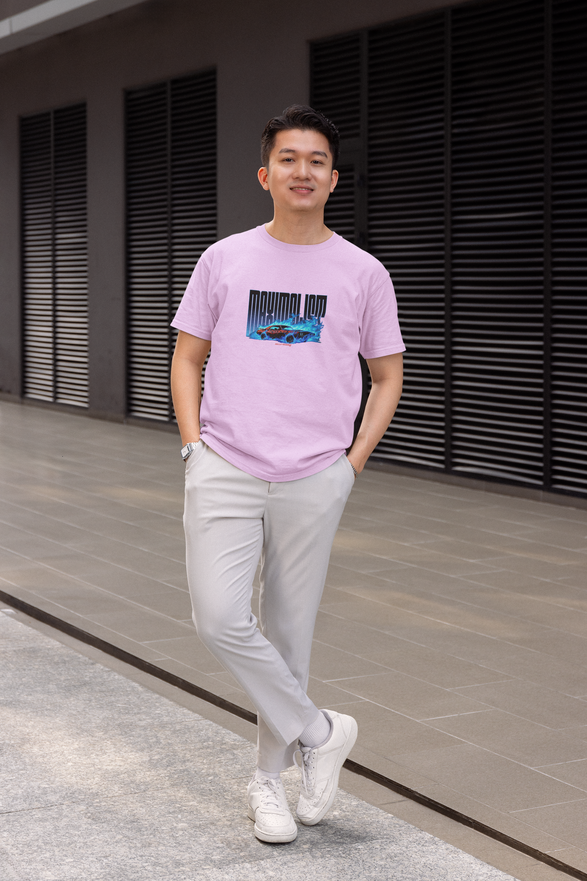 Maximalist Half Sleeve Lavender Round Neck T-Shirt for Men by Hello Swanky