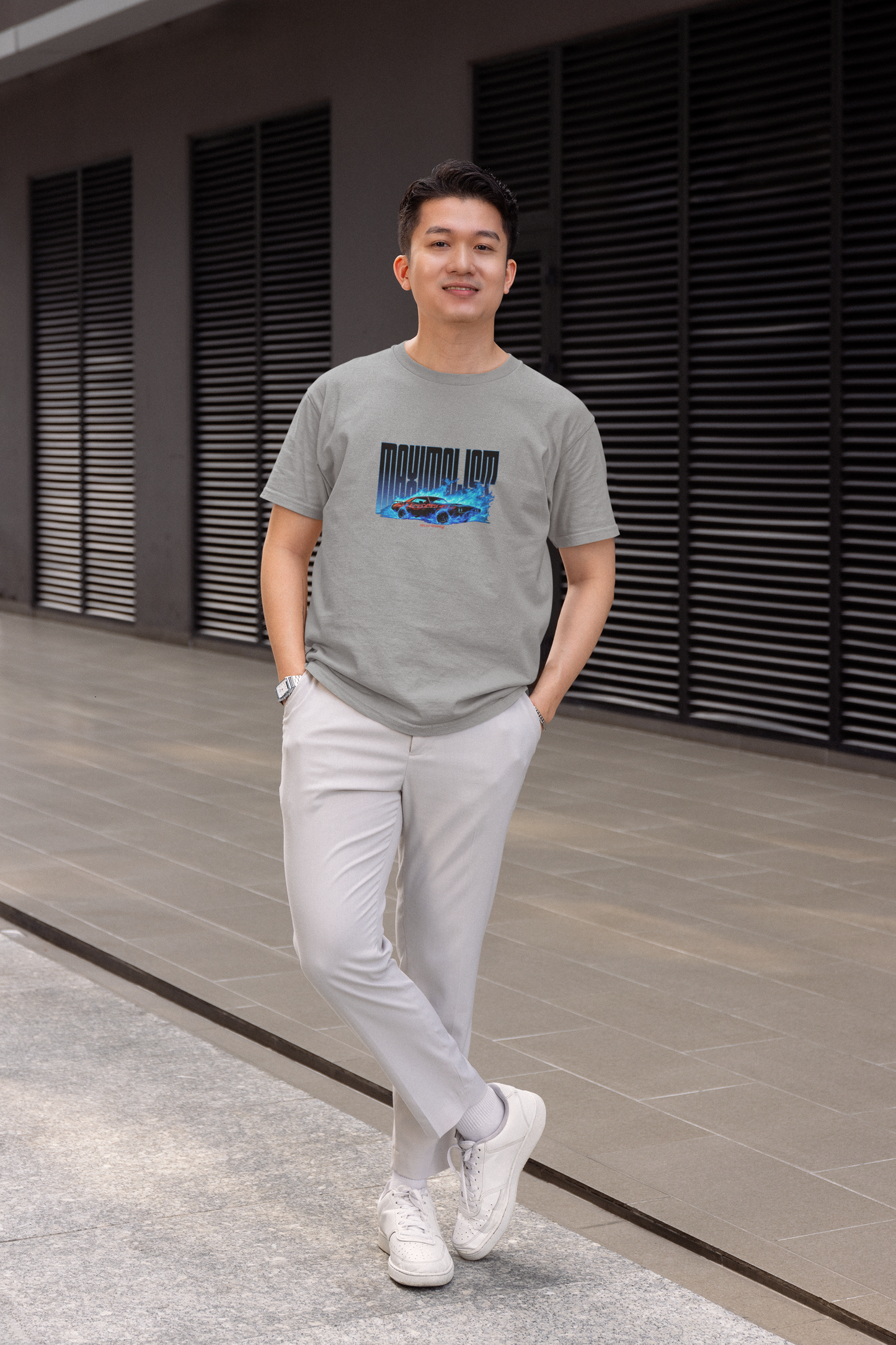 Maximalist Half Sleeve Grey Round Neck T-Shirt – Trendy Style