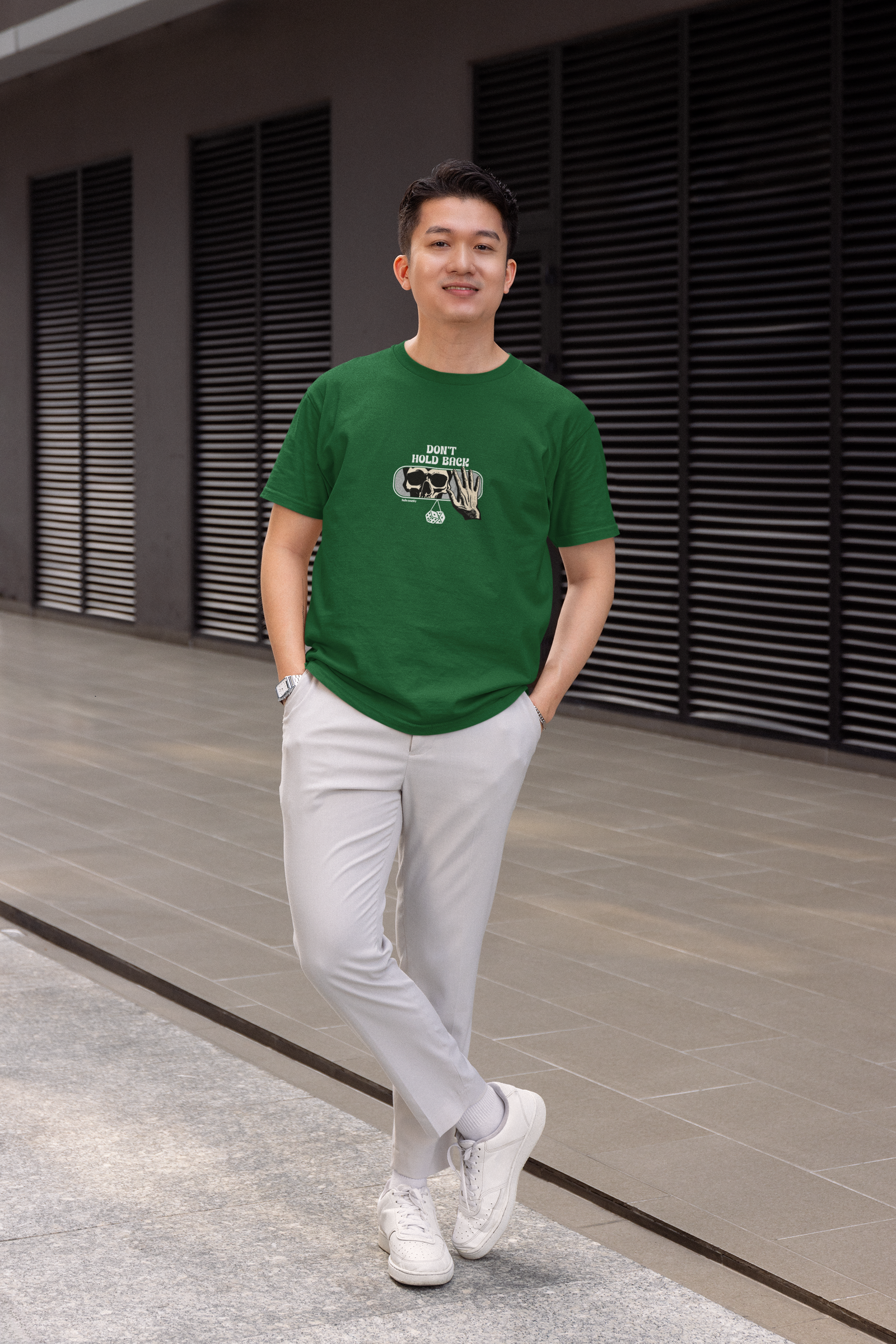 Skull half sleeve bottel green round neck t-shirt for men by hello swanky - s