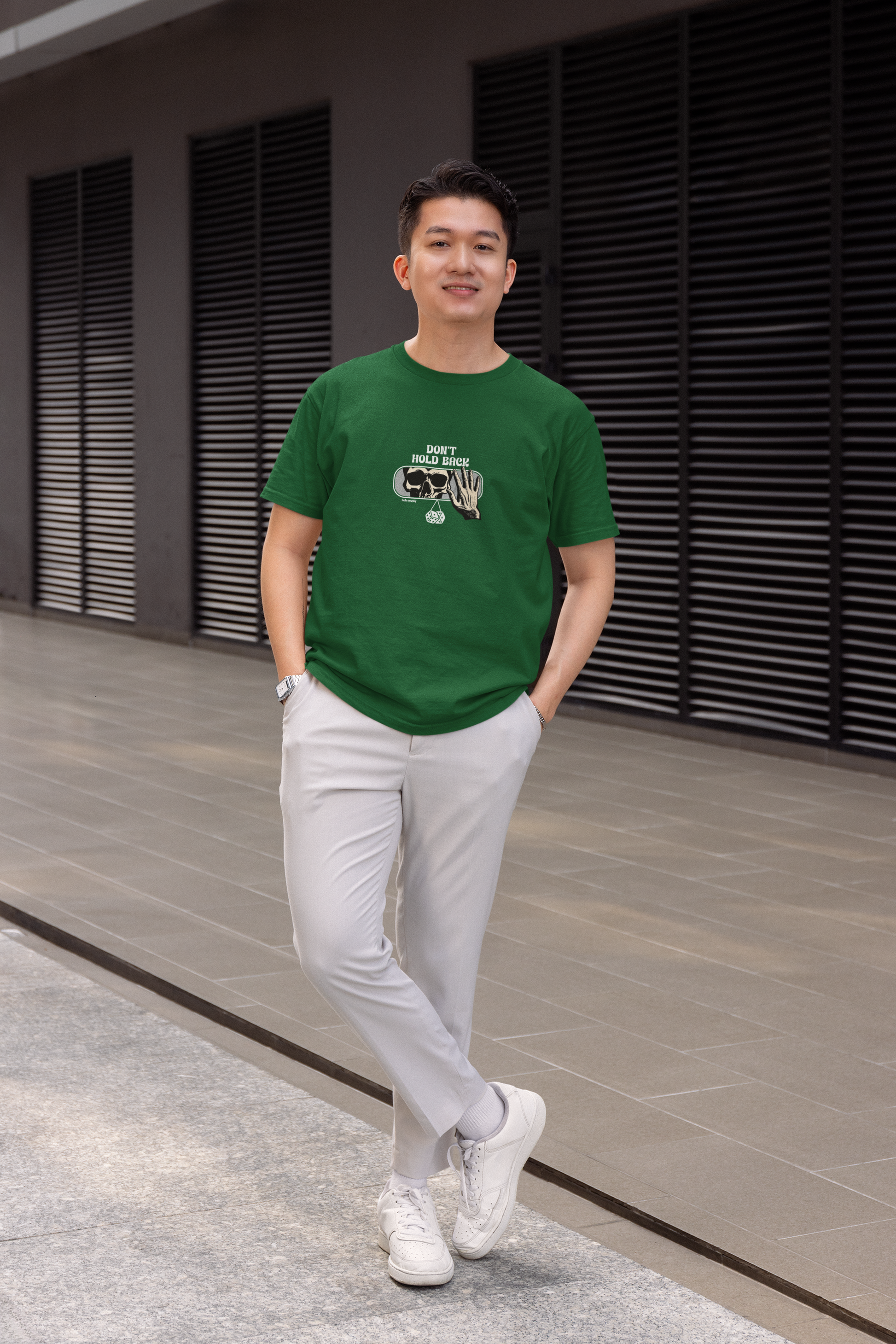 Skull half sleeve bottel green round neck t-shirt for men by hello swanky - s