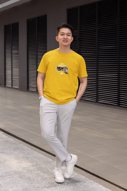 Skull half sleeve yellow round neck t-shirt for men by hello swanky - s