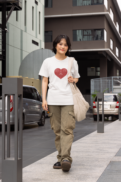 Be mine half sleeve white round neck t-shirt for women by hello swanky