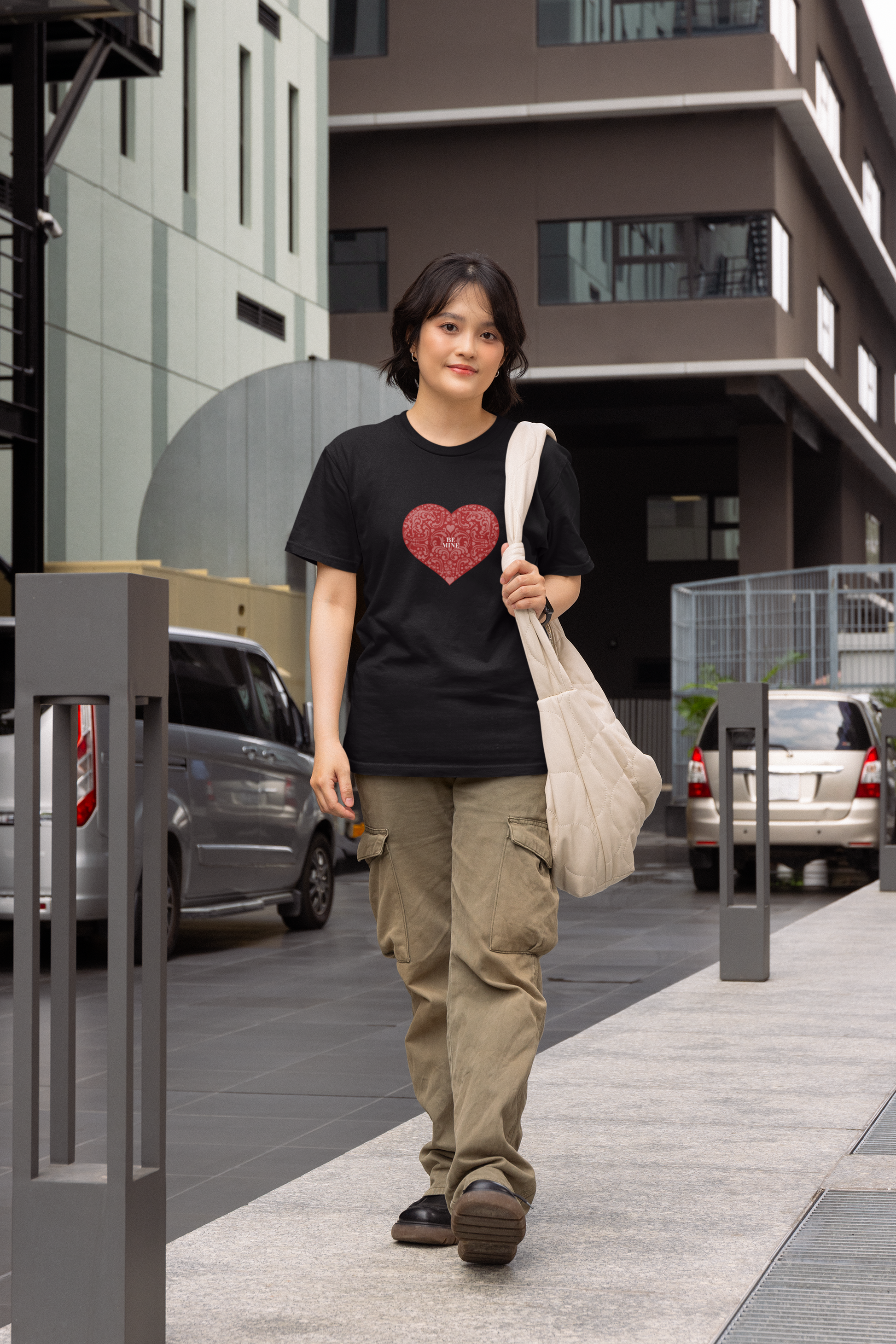 Be mine half sleeve black round neck t-shirt for women by hello swanky