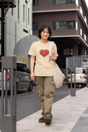 Be Mine Half Sleeve Beige Round Neck T-Shirt for Women by Hello Swanky