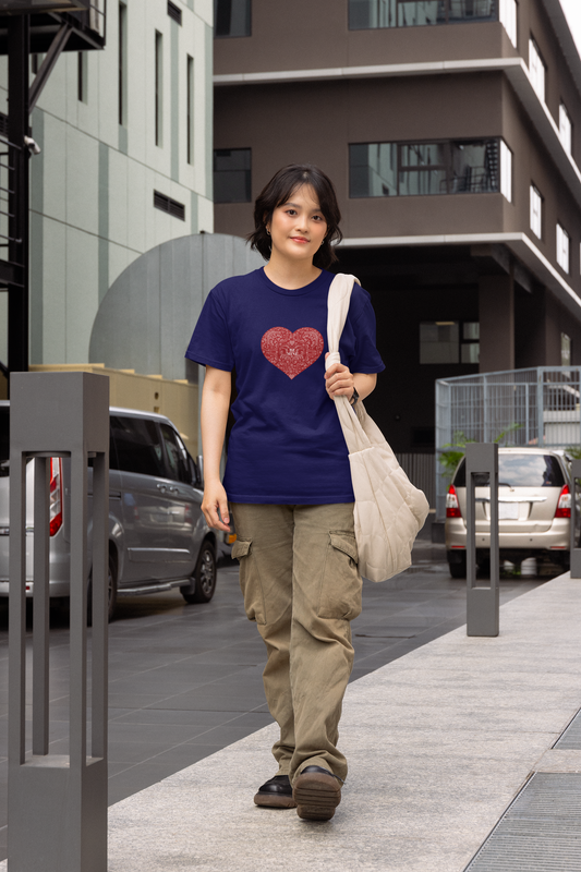 Be mine half sleeve navy blue round neck t-shirt for women by hello swanky