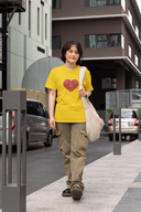 Be Mine Half Sleeve Yellow Round Neck T-Shirt for Women by Hello Swanky